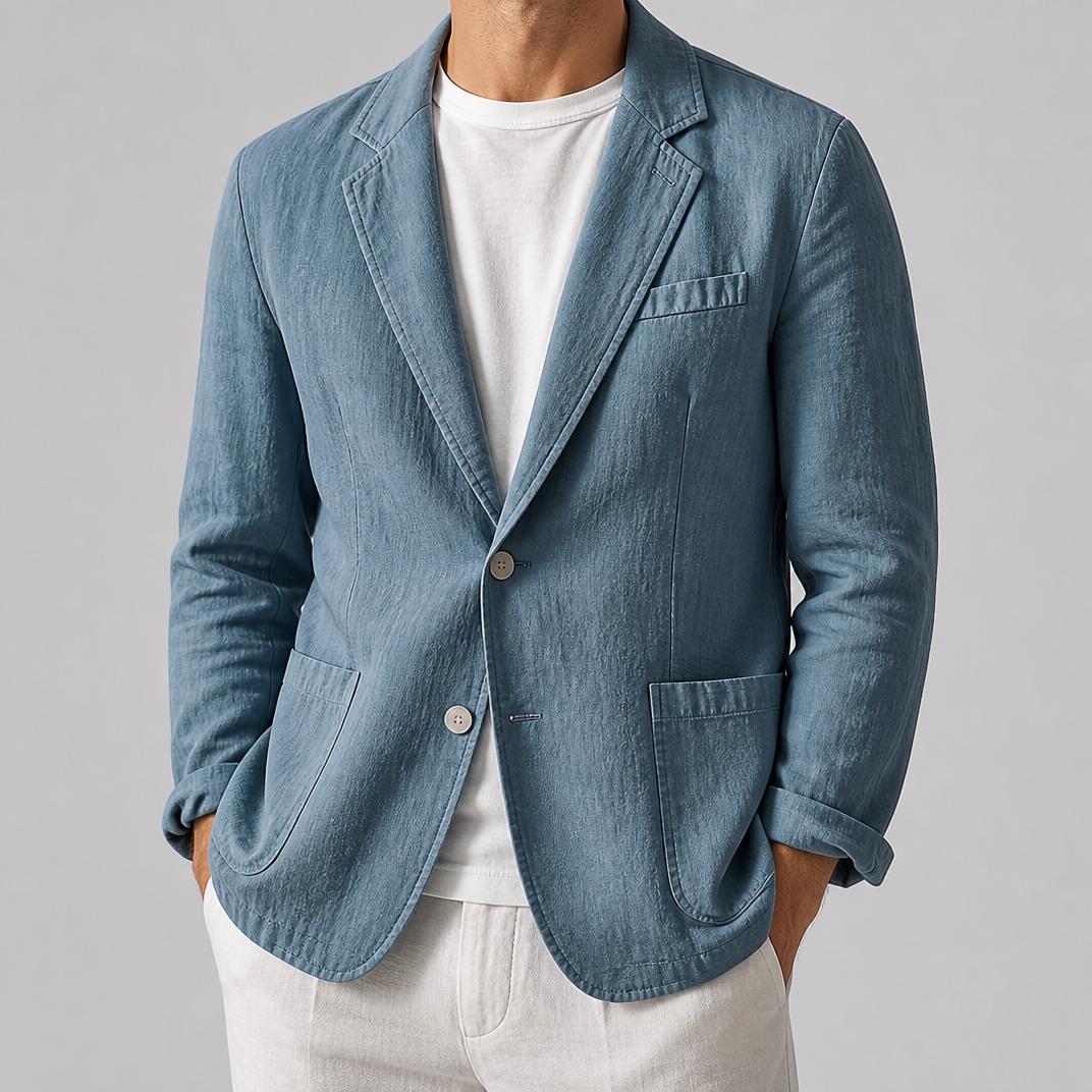 Men's Slate Blue Relaxed Smart Casual Linen Blend Blazer