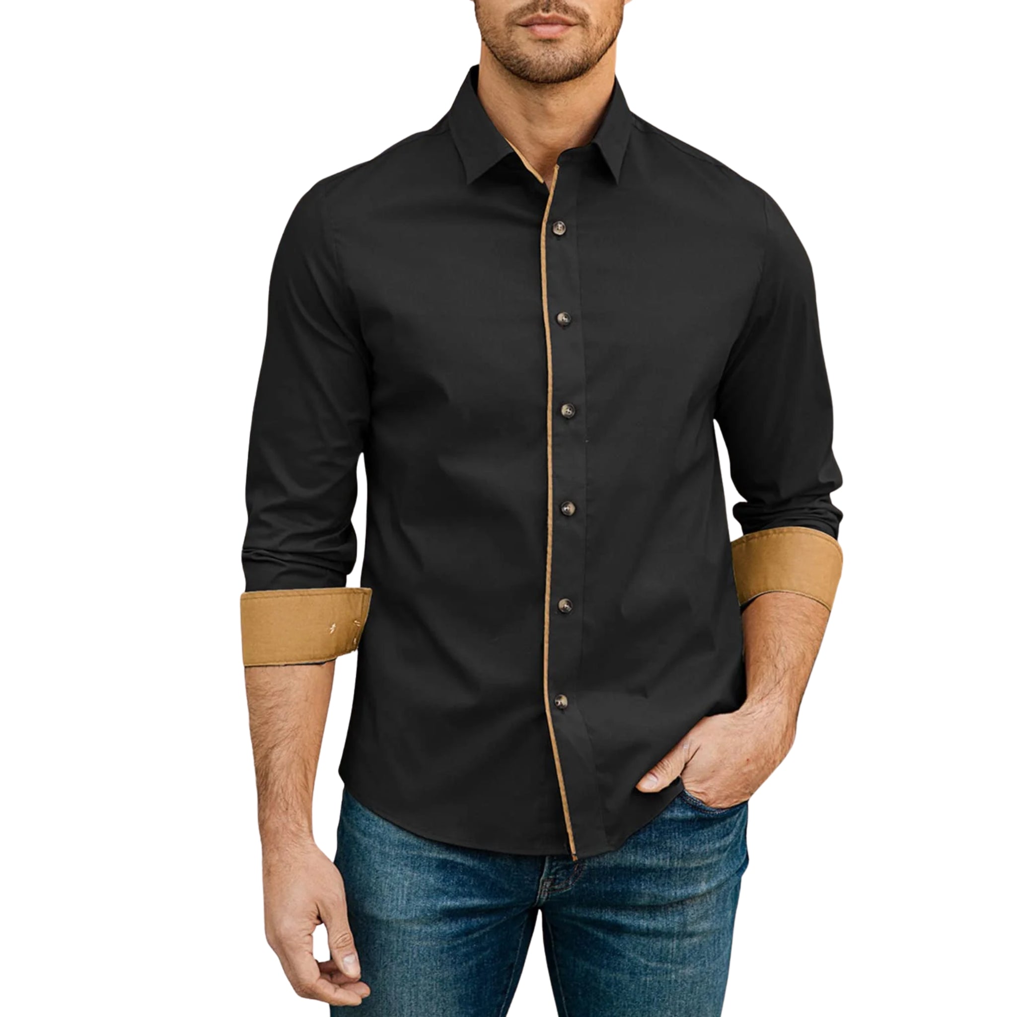 Men’s Slim-Fit Contrast Trim Button-Down Shirt