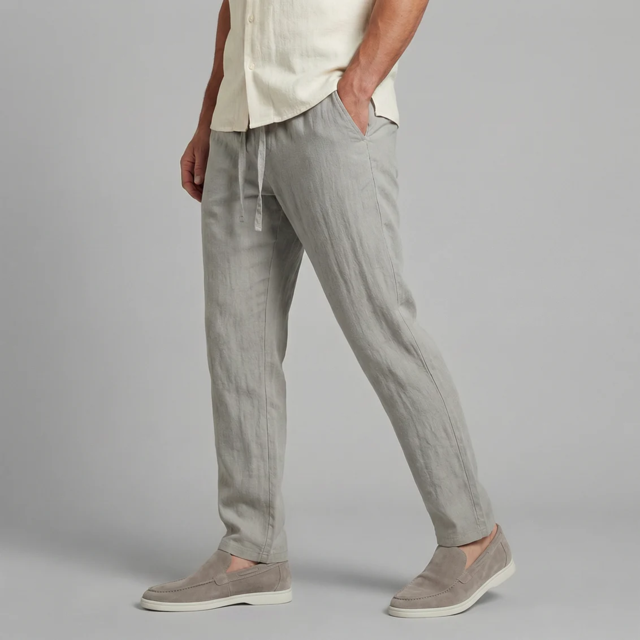 Men’s Slim-Fit Linen Drawstring Trousers