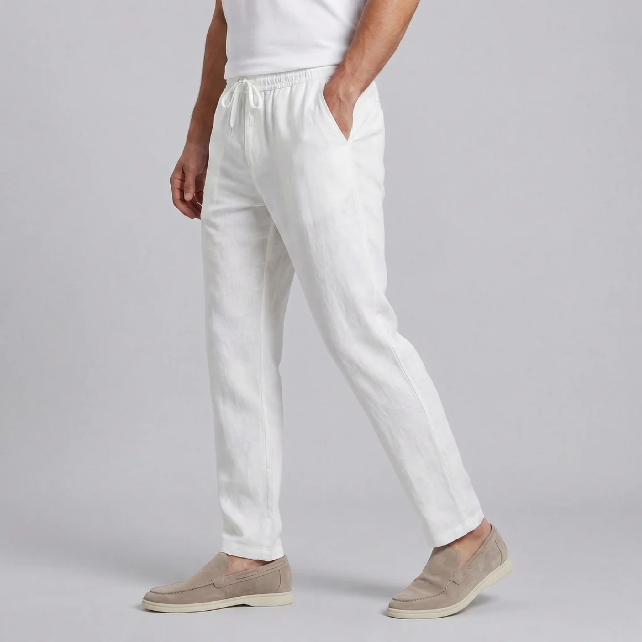 Men’s Slim-Fit Linen Drawstring Trousers
