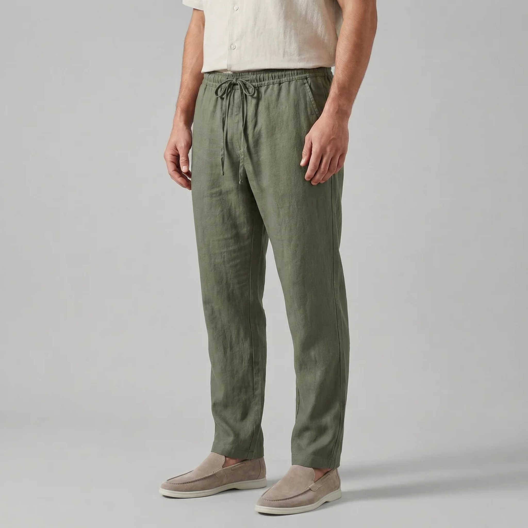 Men’s Slim-Fit Linen Drawstring Trousers