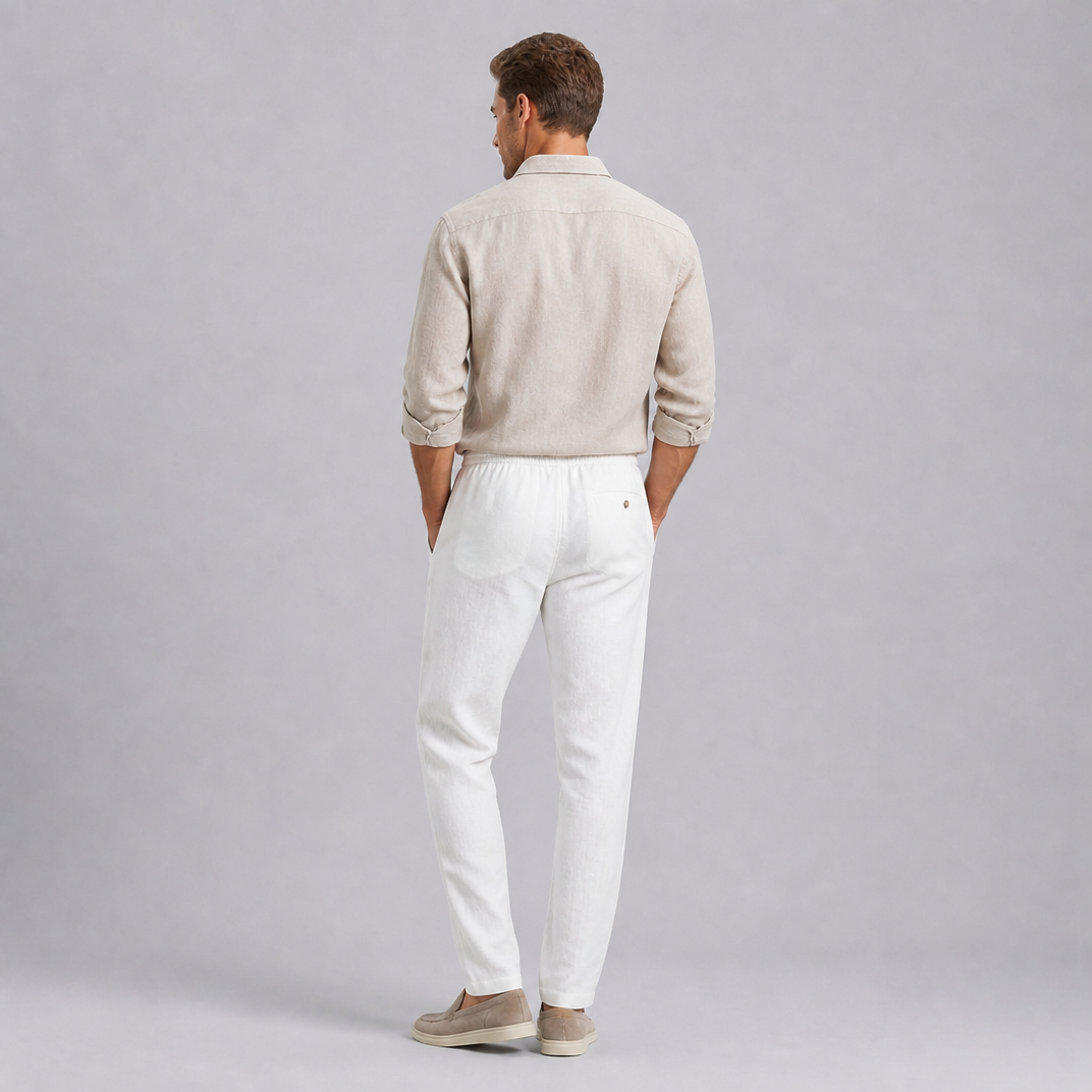 Men’s Slim-Fit Linen Drawstring Trousers