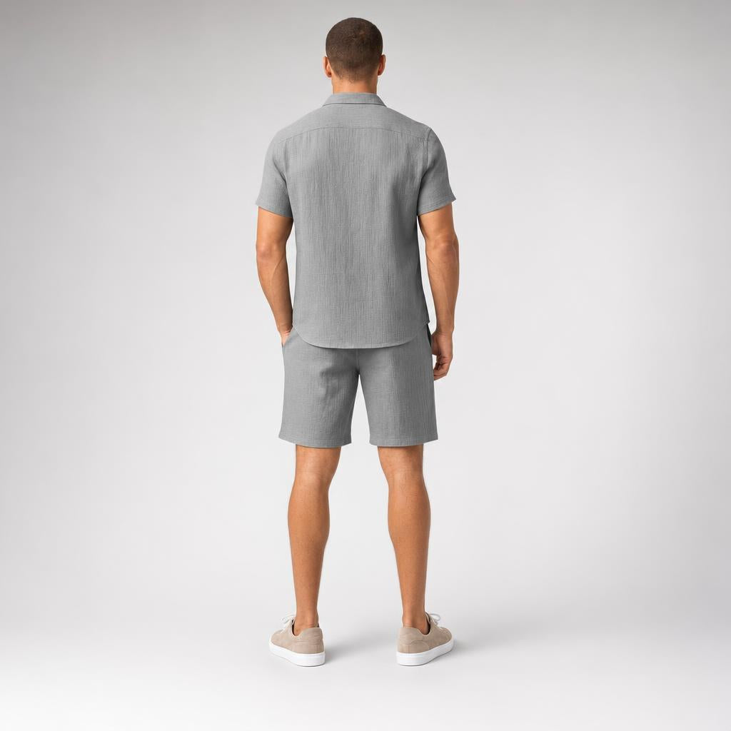 Men’s Slub-Knit Collared Textured Shorts Set