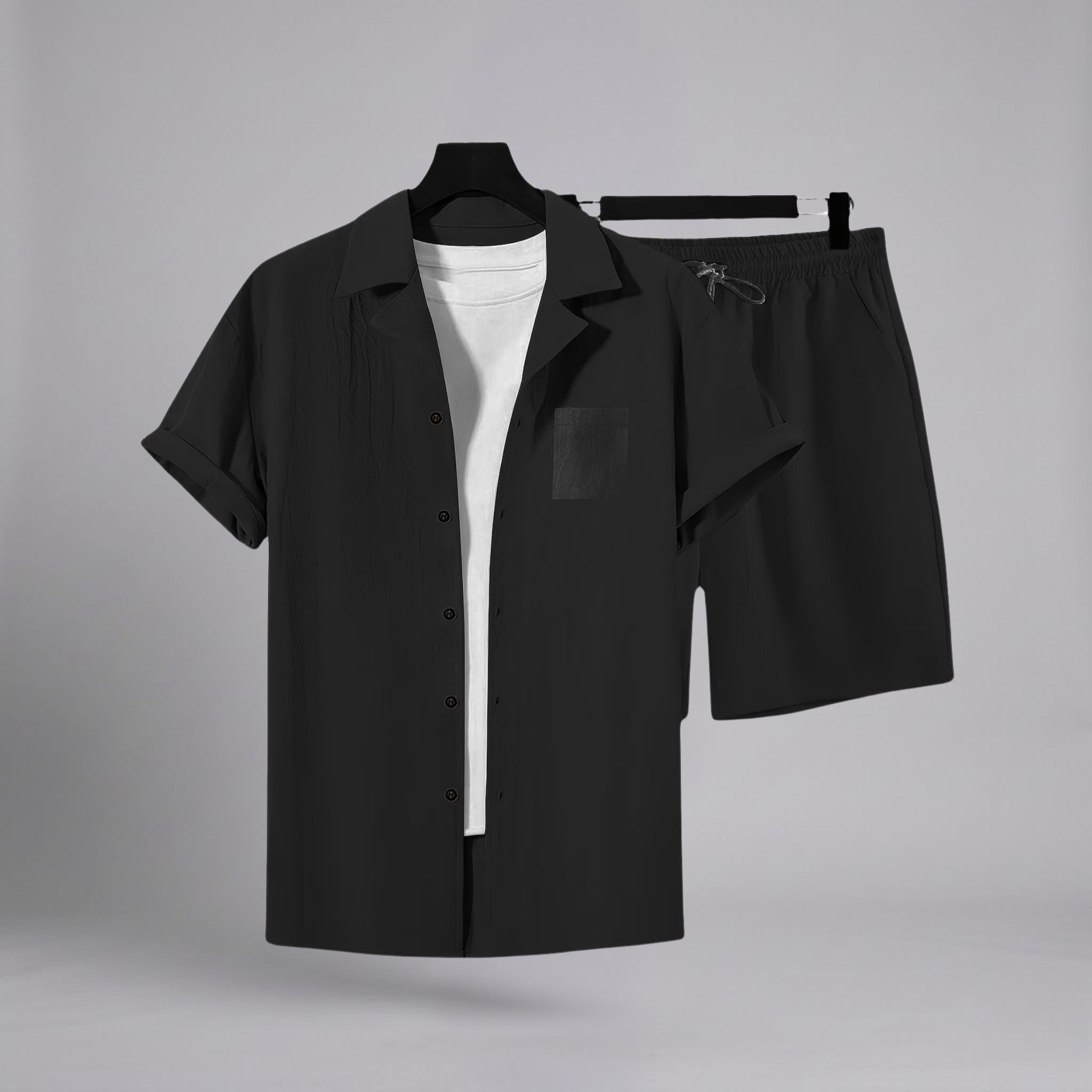 Men’s Slub-Knit Collared Textured Shorts Set