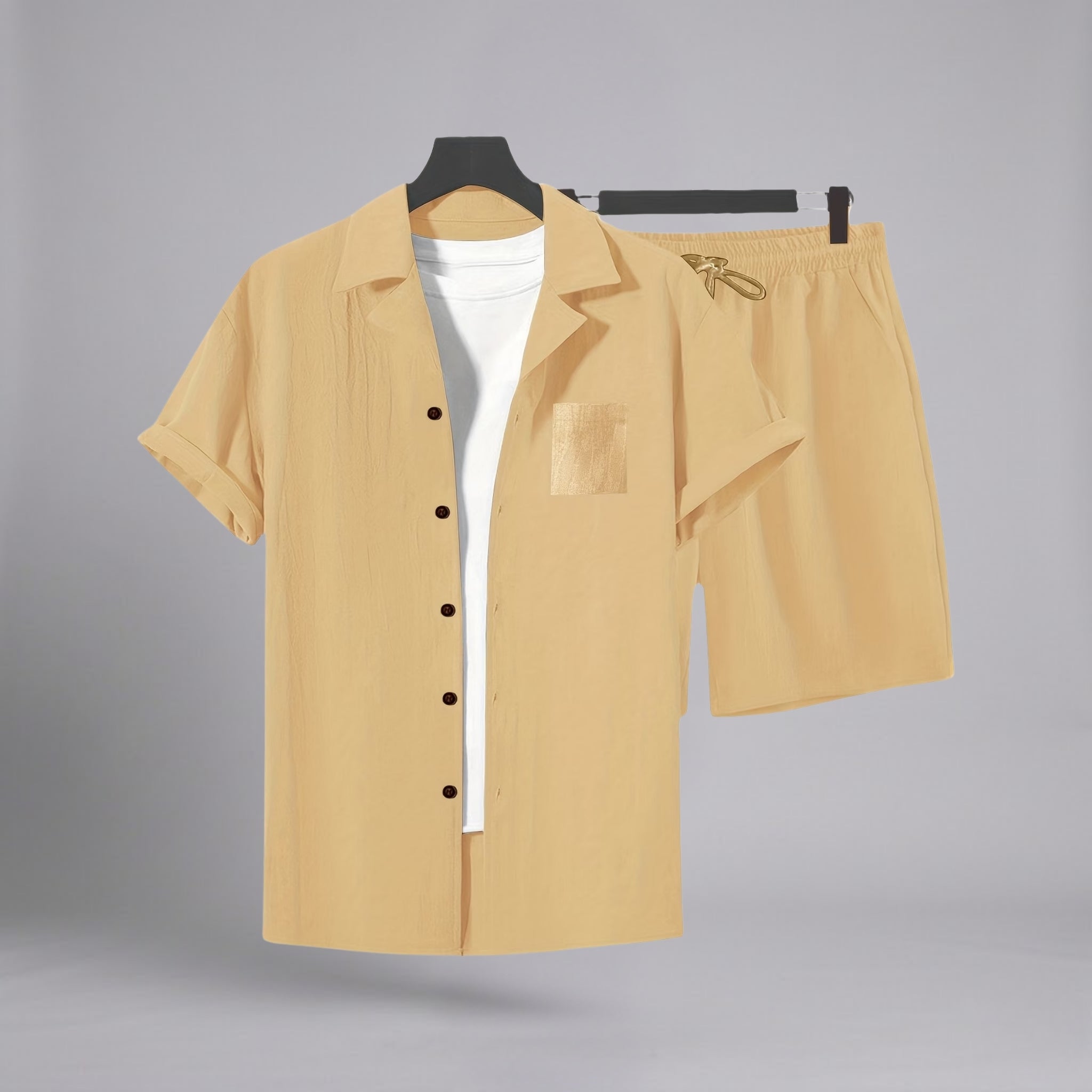 Men’s Slub-Knit Collared Textured Shorts Set