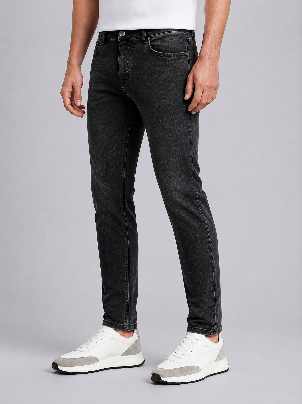 Men's Stretch Denim Slim Jeans - Black colour view