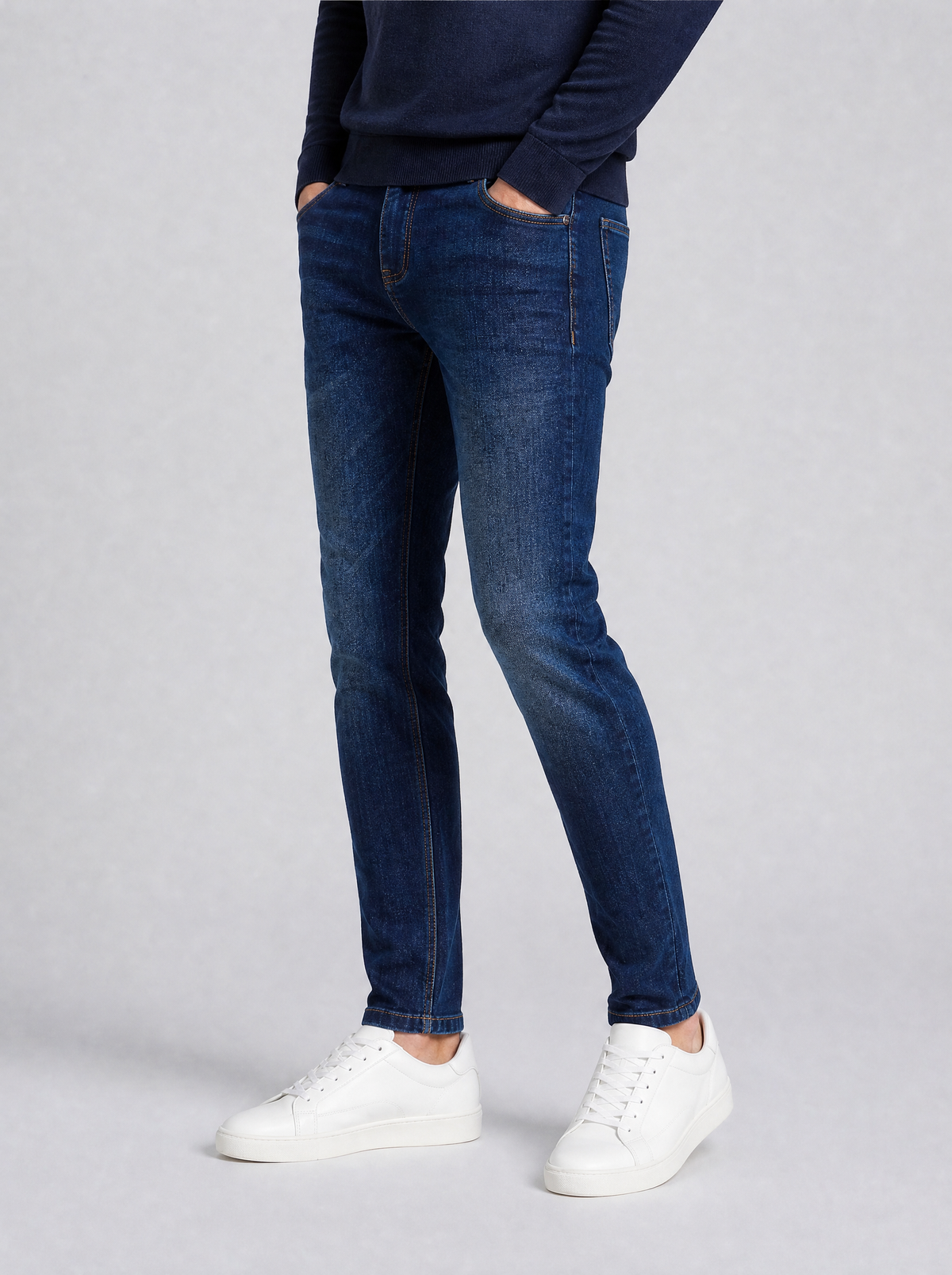 Men's Stretch Denim Slim Jeans - Navy colour view