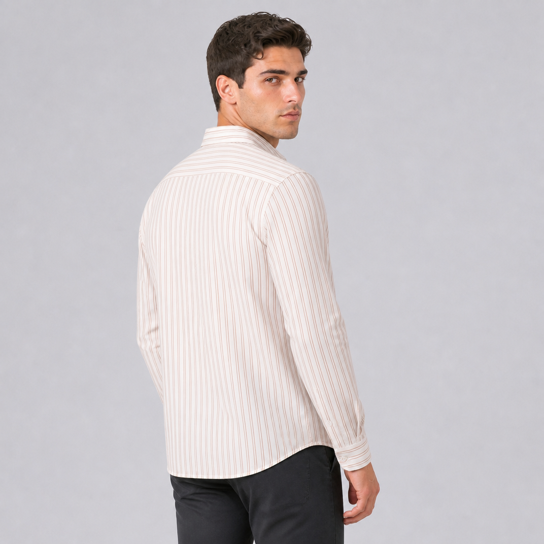 Men's Striped Cotton Blend Regular-Fit Smart Shirt Beige