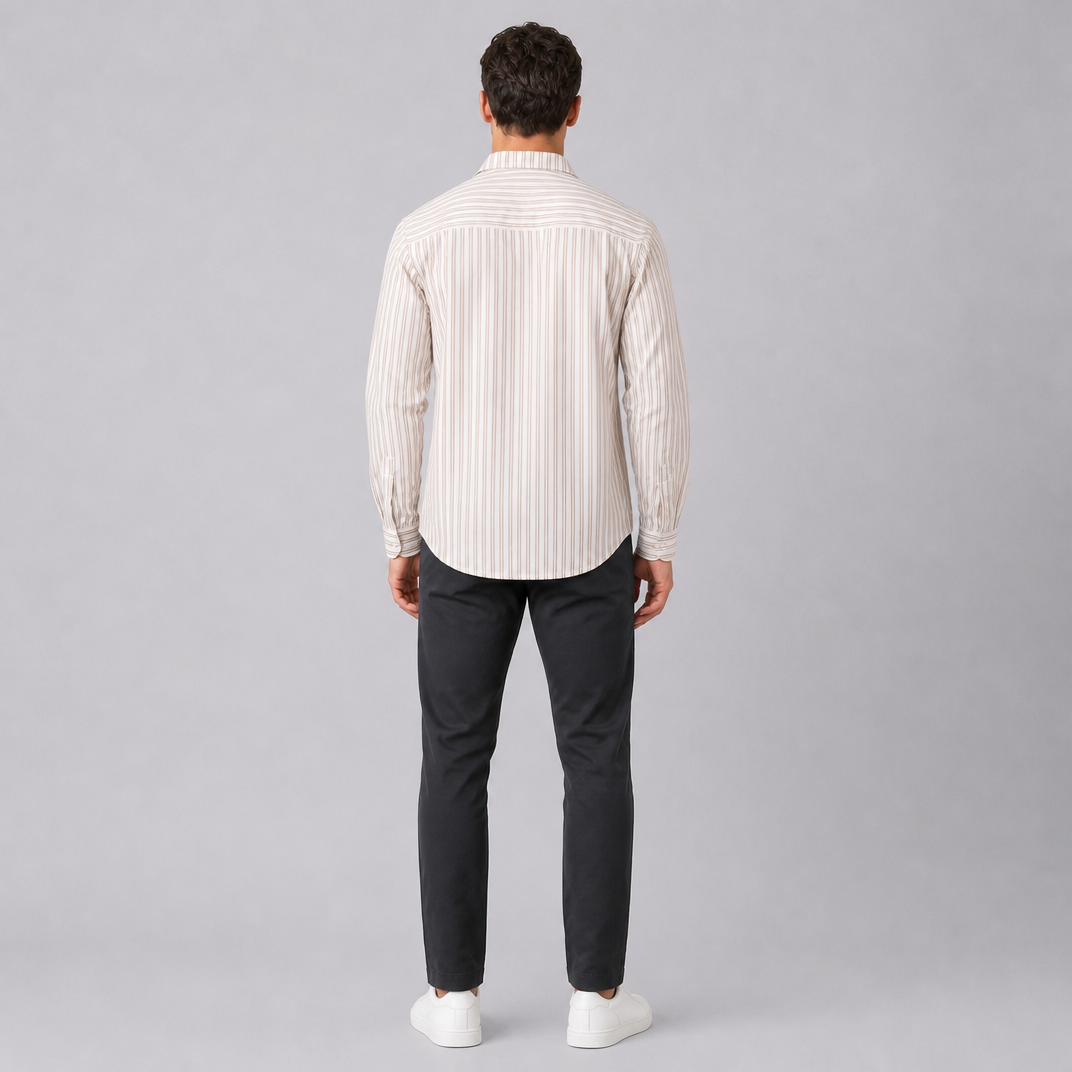 Men's Striped Cotton Blend Regular-Fit Smart Shirt Beige