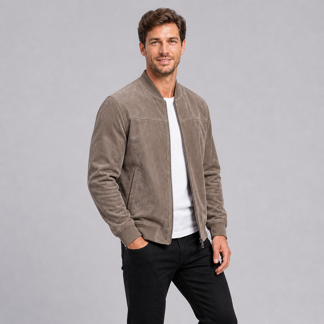 Men's Suede Zip-Up Bomber Jacket