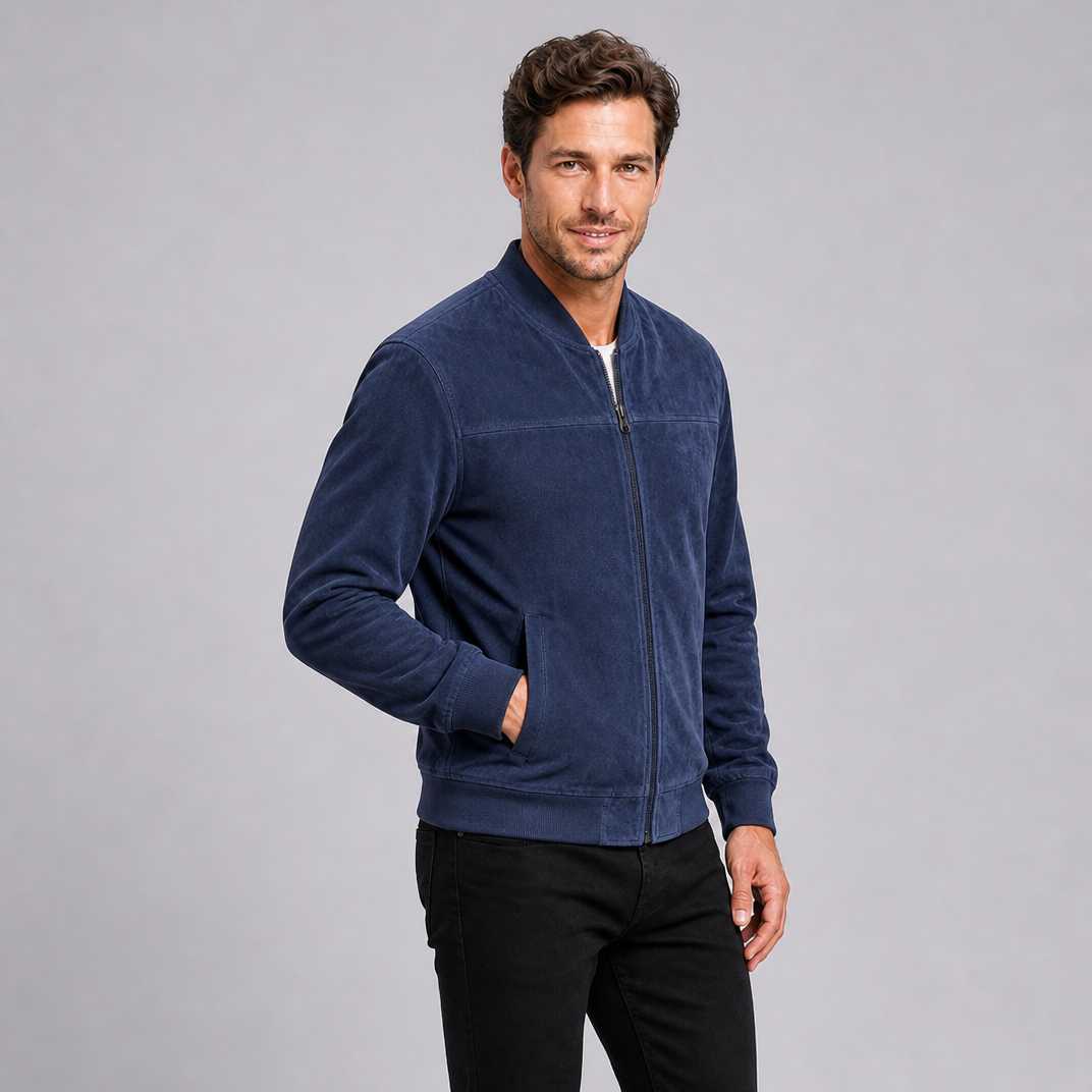 Men's Suede Zip-Up Bomber Jacket