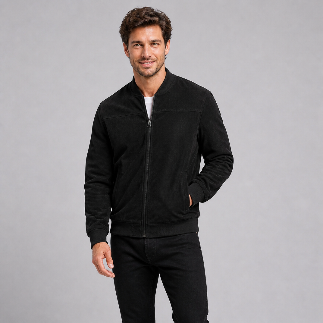 Men's Suede Zip-Up Bomber Jacket