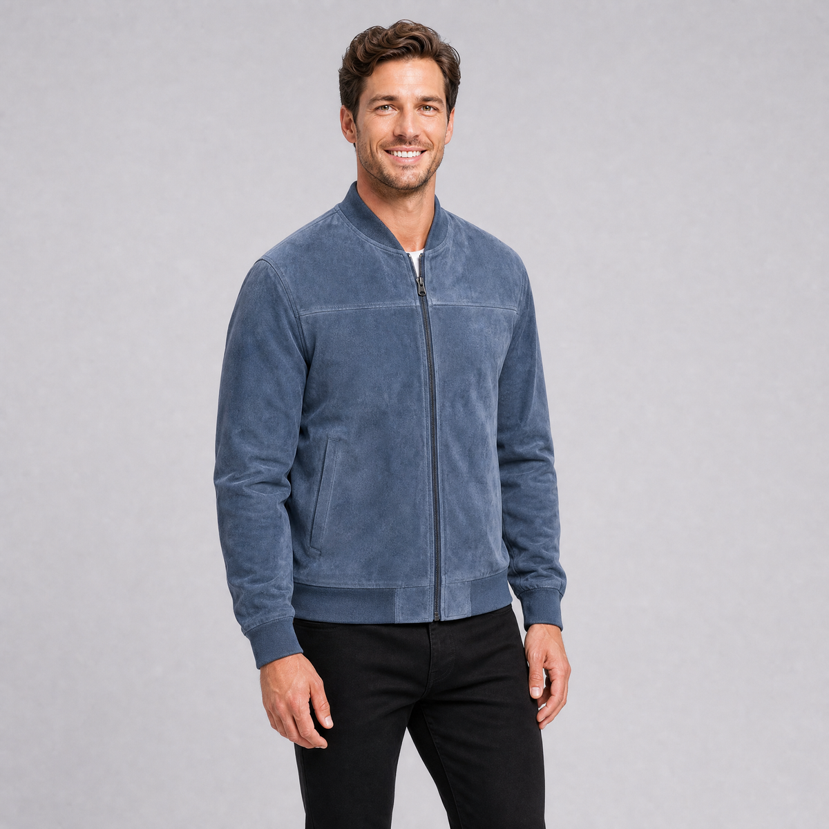 Men's Suede Zip-Up Bomber Jacket