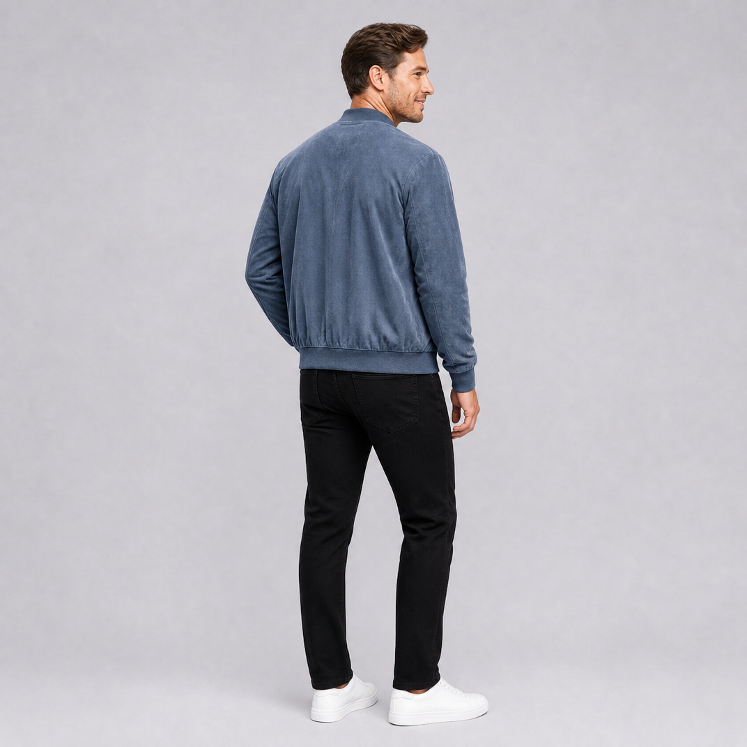 Men's Suede Zip-Up Bomber Jacket
