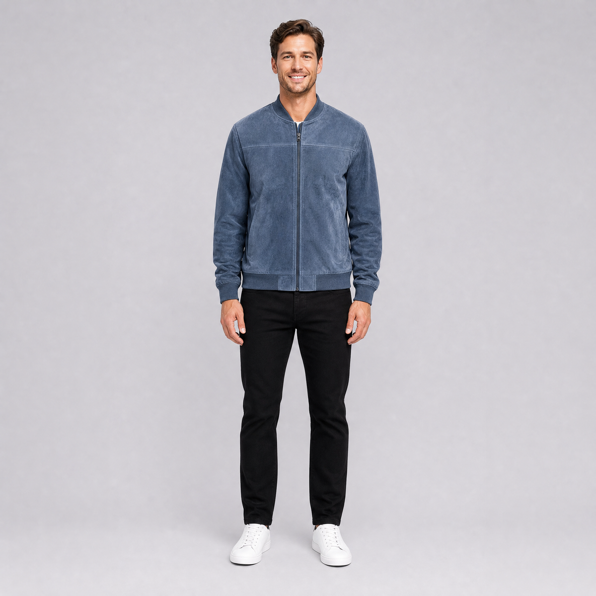 Men's Suede Zip-Up Bomber Jacket