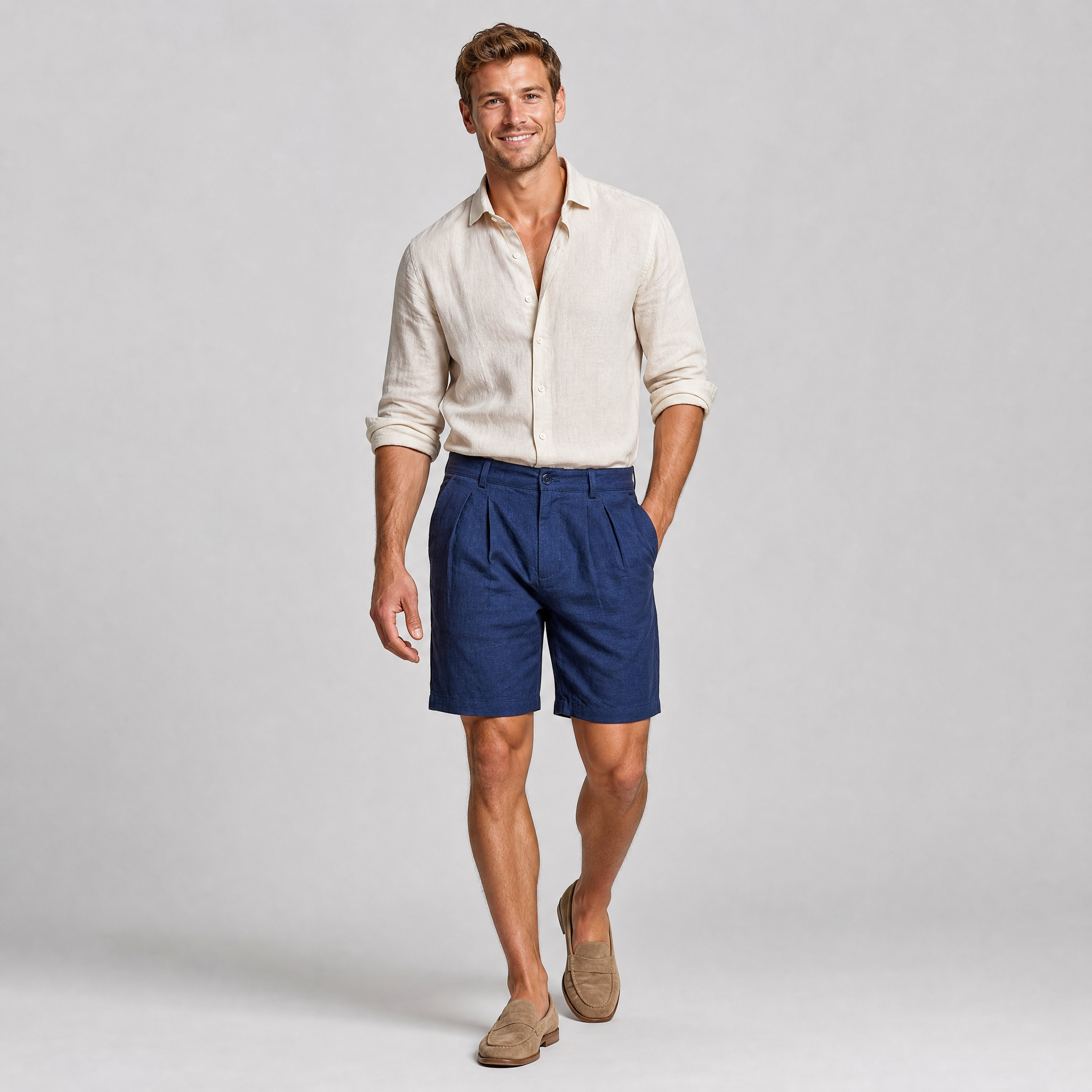 Men’s Tailored Pleated Linen Shorts