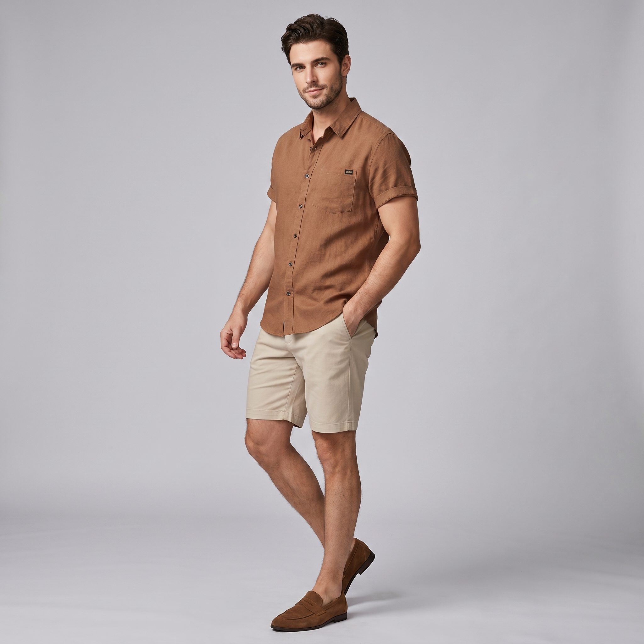Men’s Textured Cotton Short-Sleeve Shirt