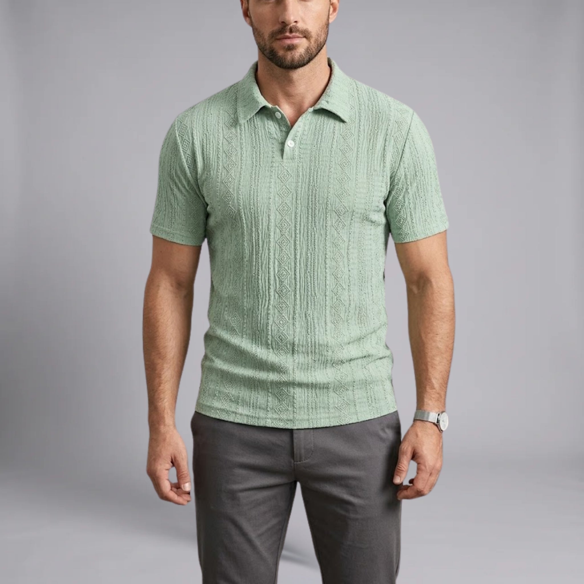 Men’s Textured Geometric Knit Polo Shirt