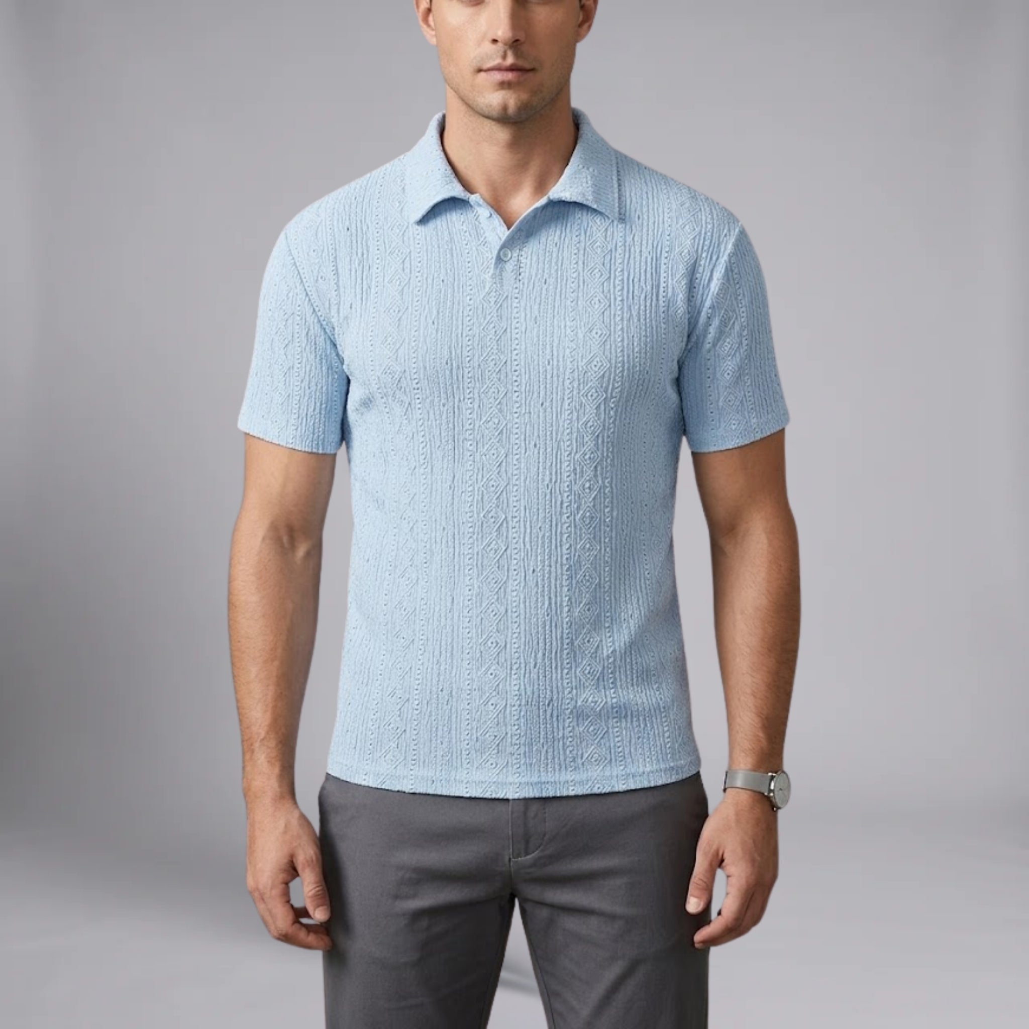 Men’s Textured Geometric Knit Polo Shirt