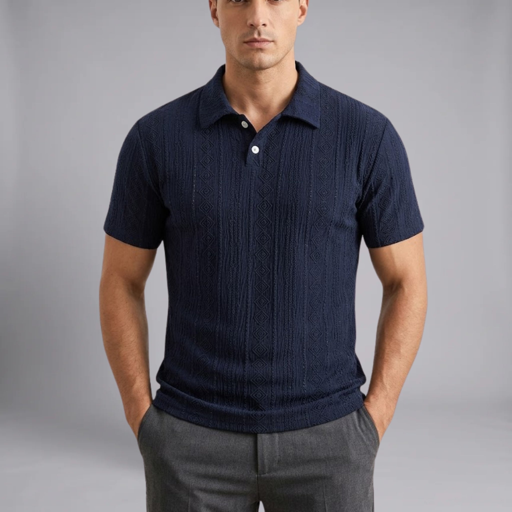 Men’s Textured Geometric Knit Polo Shirt