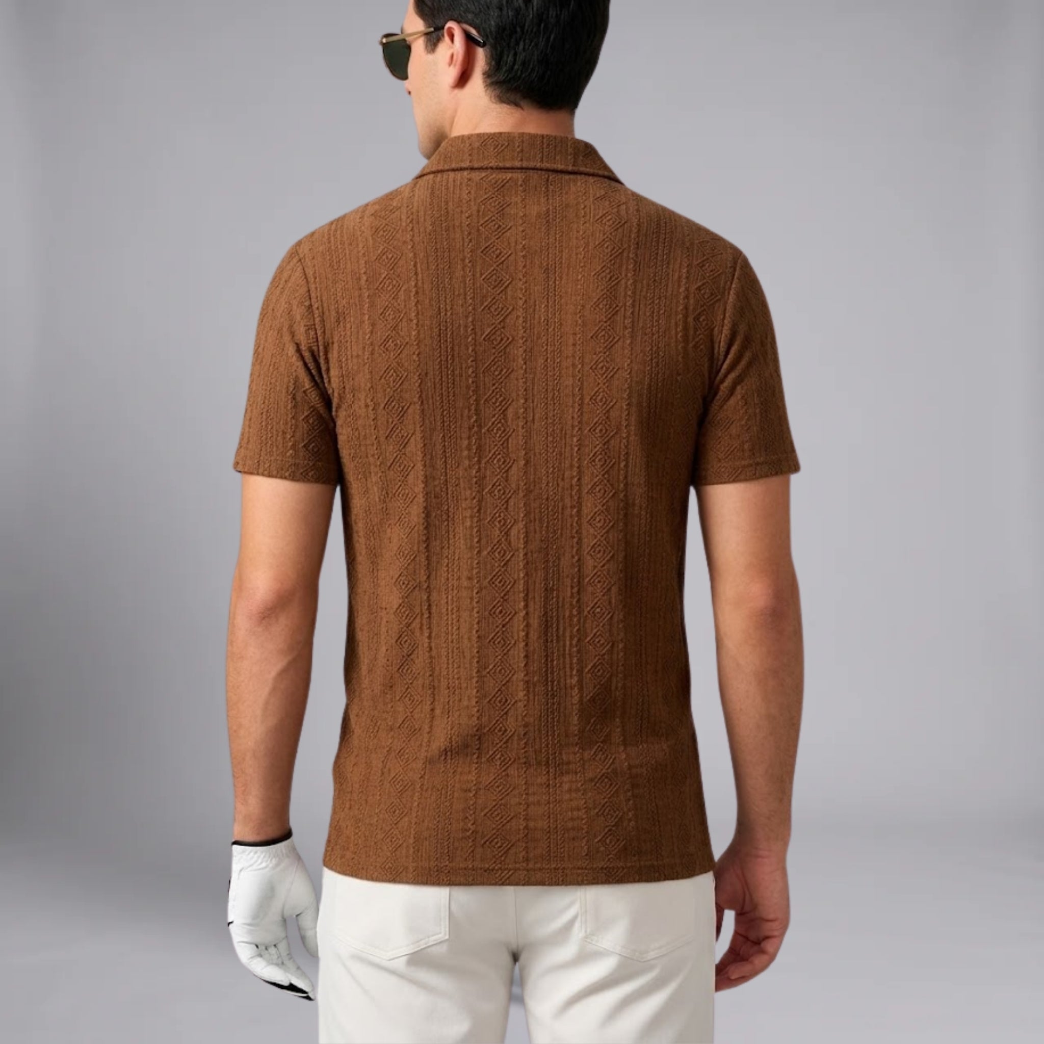 Men’s Textured Geometric Knit Polo Shirt