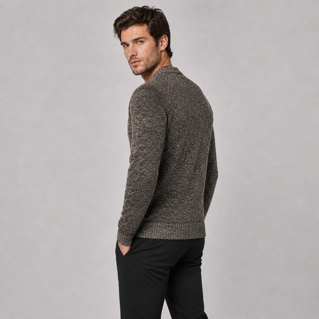 Men's Textured Knit Cardigan – Contrast Trim Button Jumper