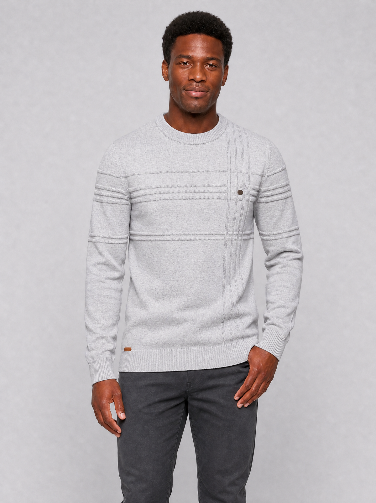Men's Textured Knit Regular Fit Crew Neck Jumper