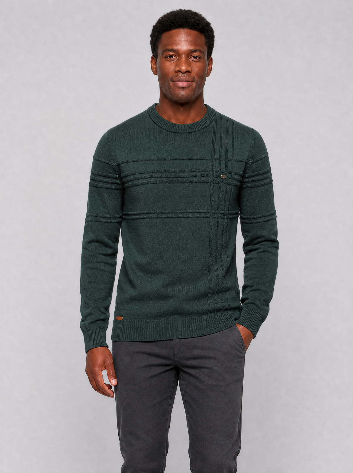 Men's Textured Knit Regular Fit Crew Neck Jumper