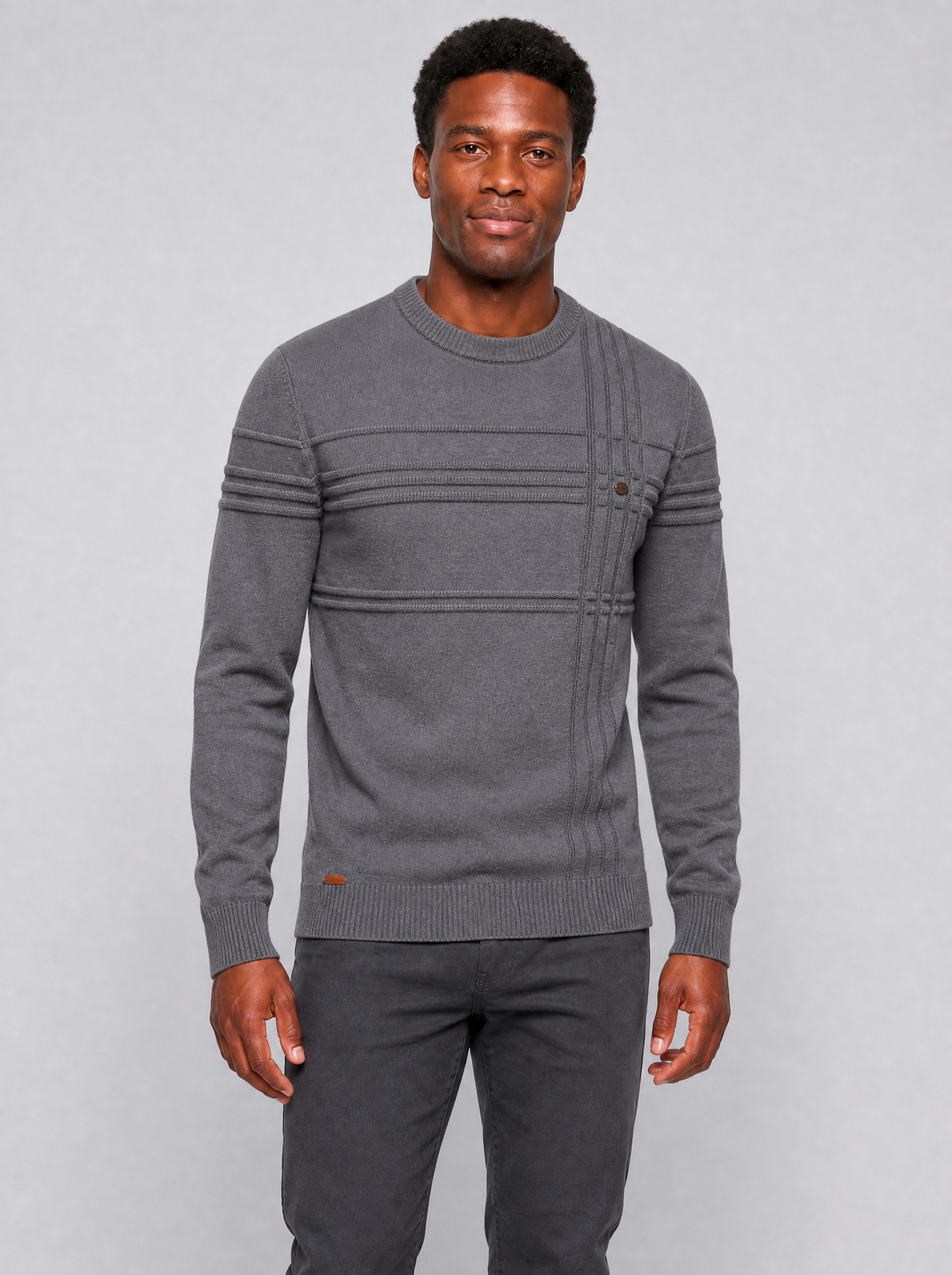Men's Textured Knit Regular Fit Crew Neck Jumper