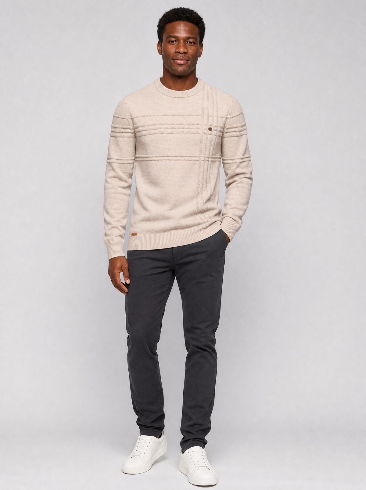 Men's Textured Knit Regular Fit Crew Neck Jumper