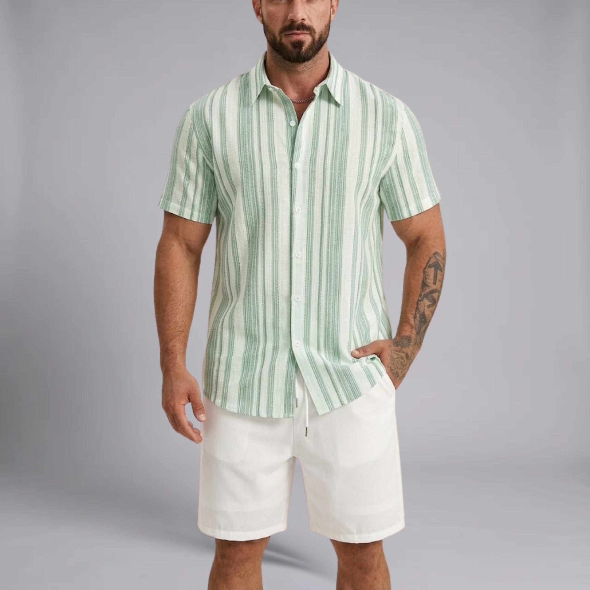 Men’s Textured Striped Linen-Blend Shirt