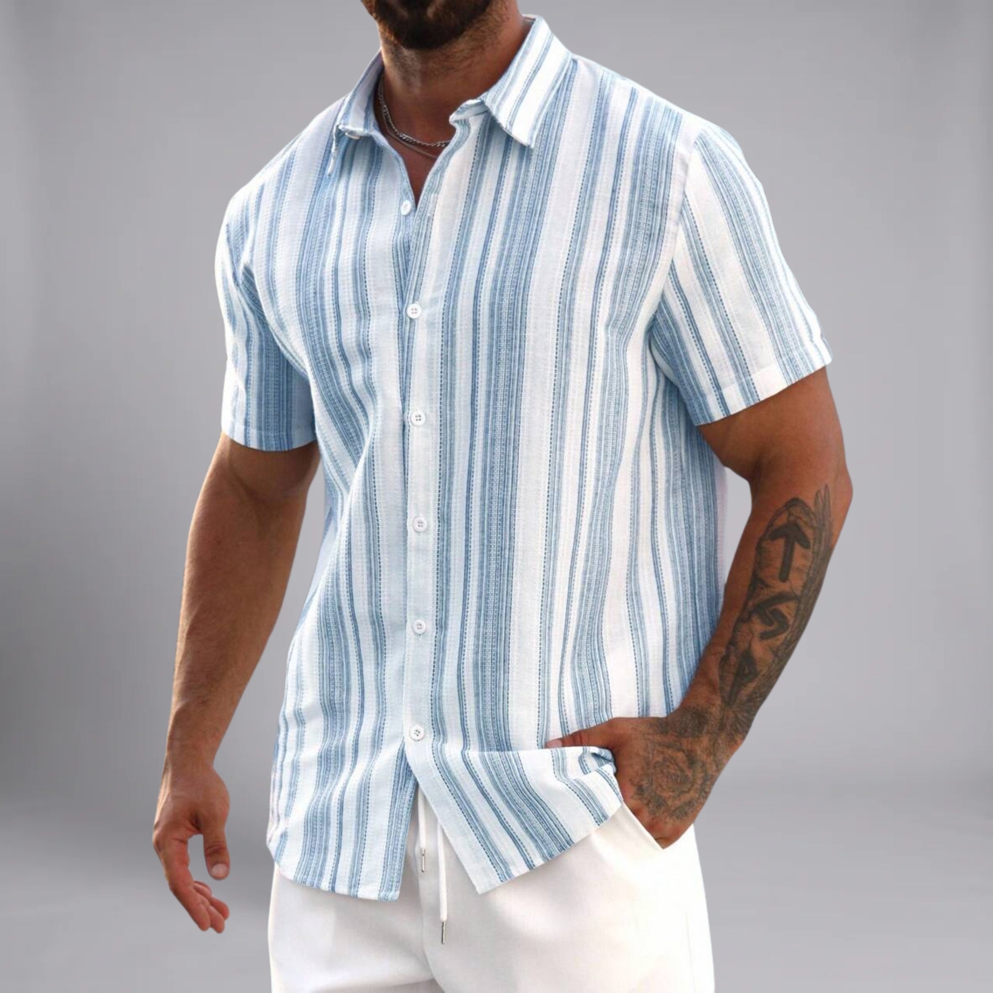 Men’s Textured Striped Linen-Blend Shirt