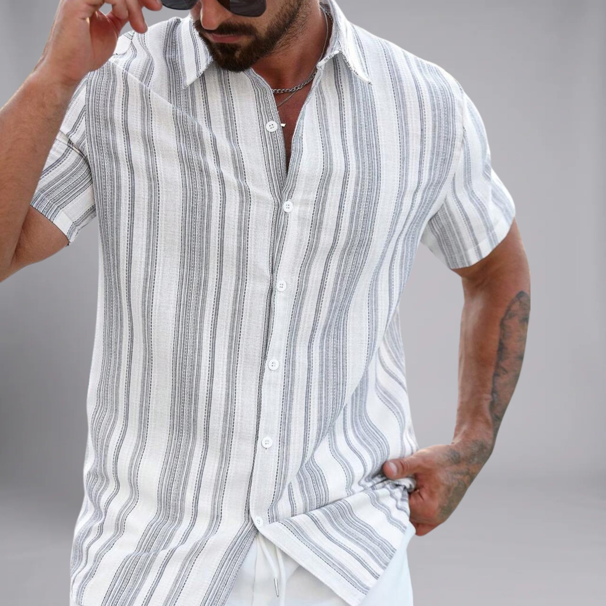 Men’s Textured Striped Linen-Blend Shirt