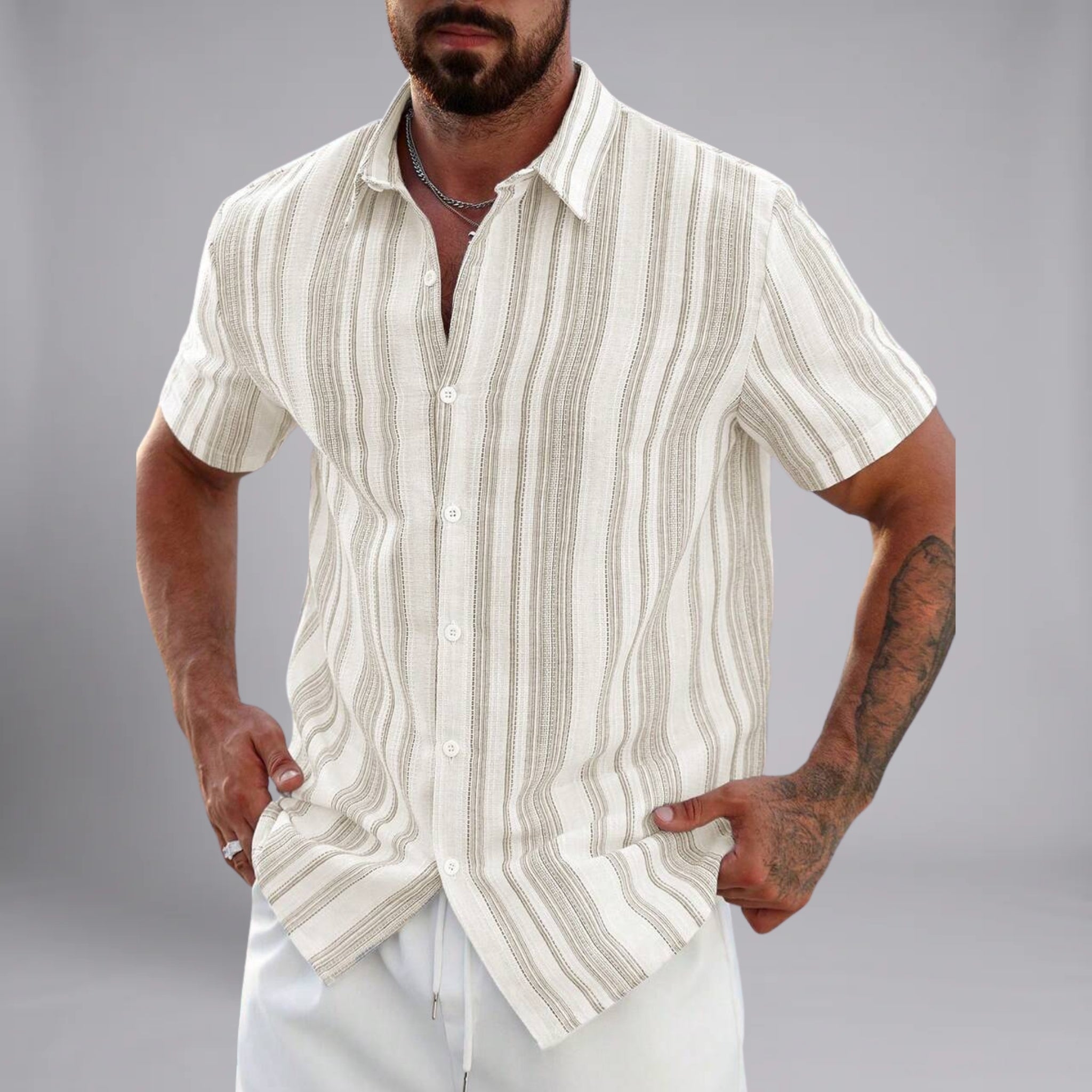 Men’s Textured Striped Linen-Blend Shirt