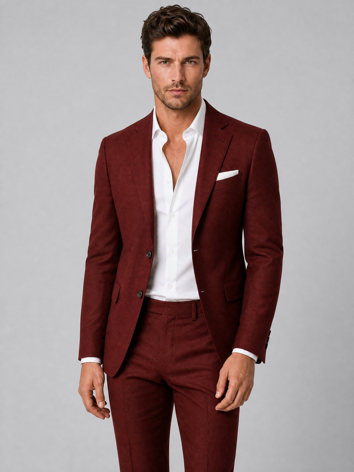 Men's Textured Wool Tailored Fit Two-Button Suit Set