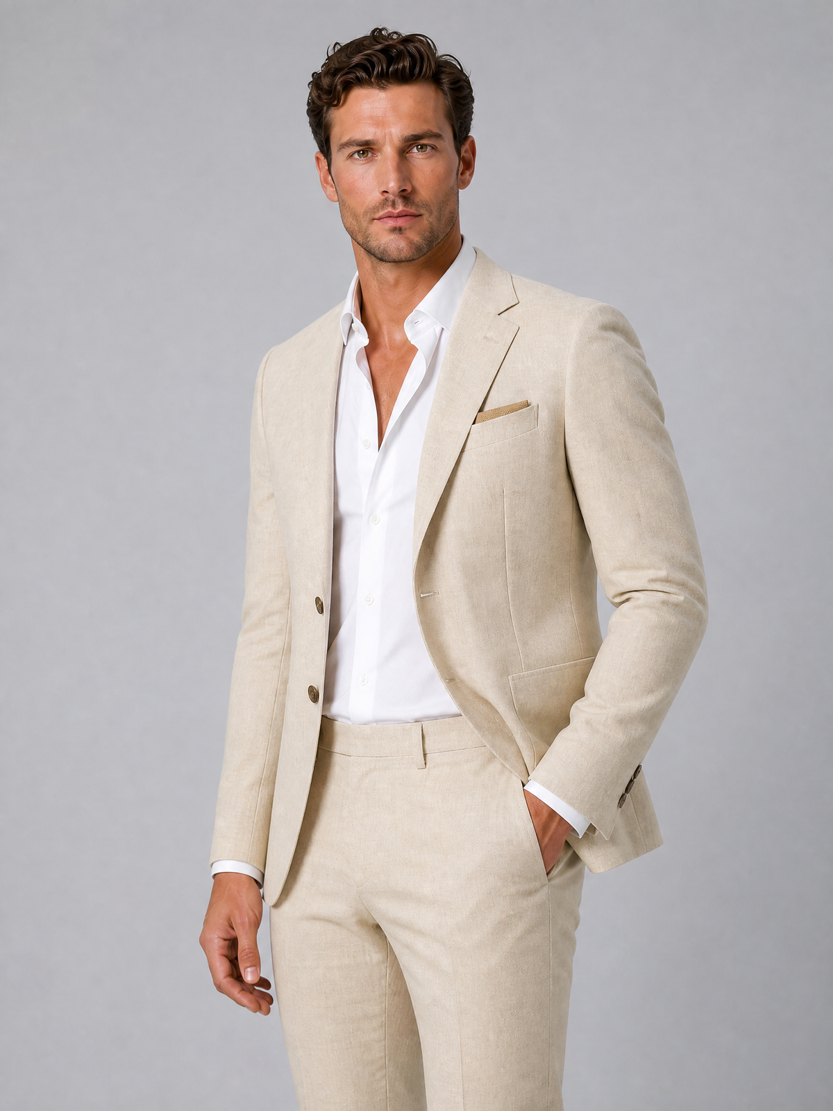 Men's Textured Wool Tailored Fit Two-Button Suit Set