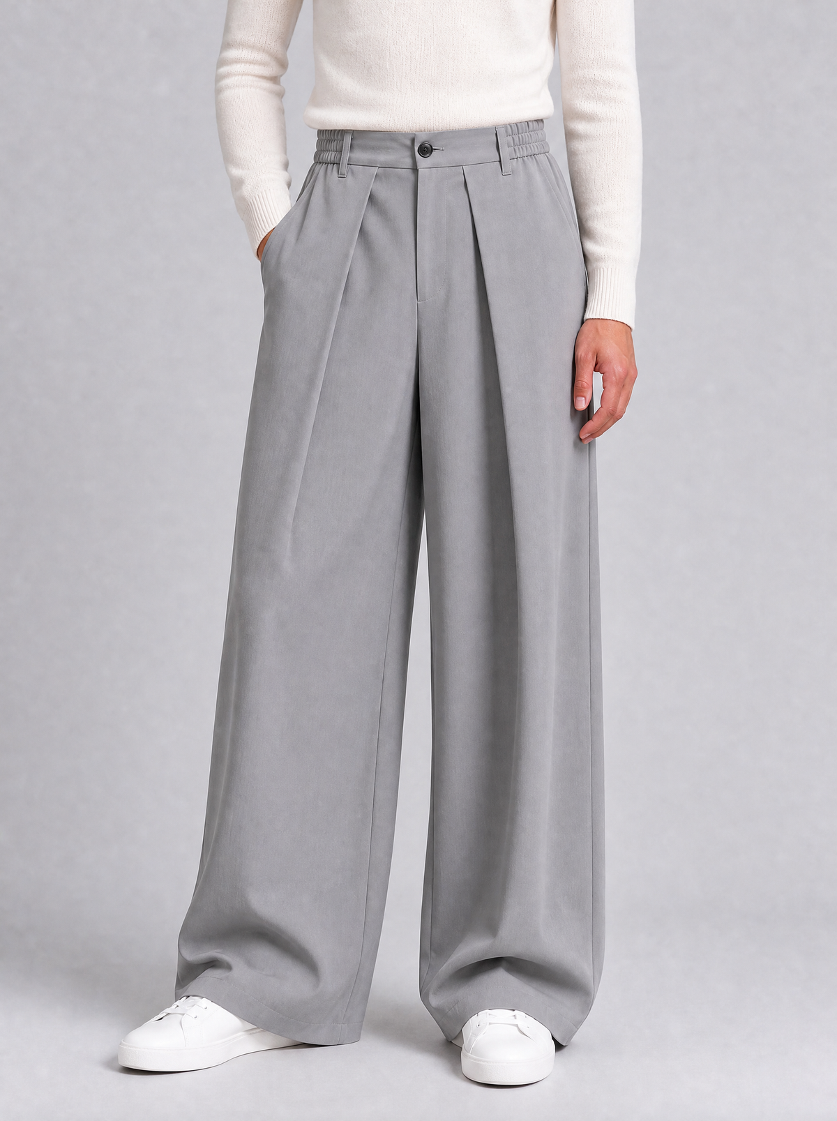 Men's Twill Blend Pleated Wide Leg Trousers