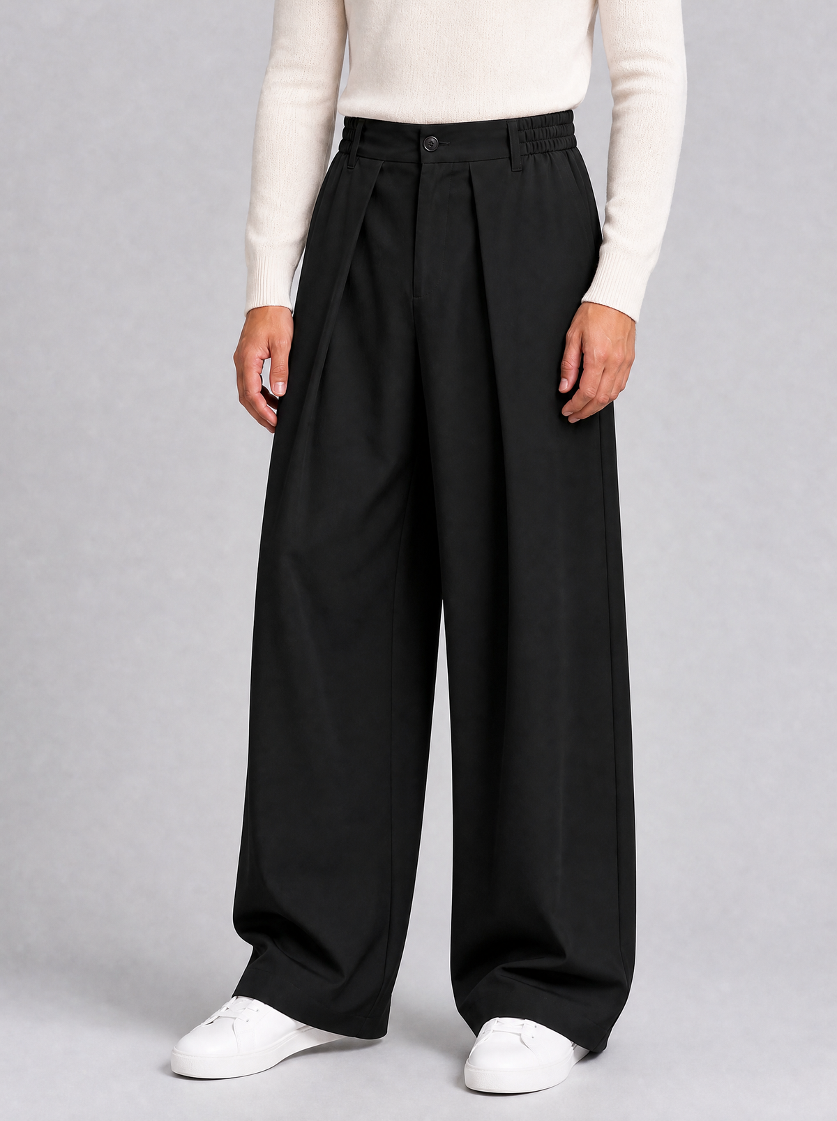 Men's Twill Blend Pleated Wide Leg Trousers