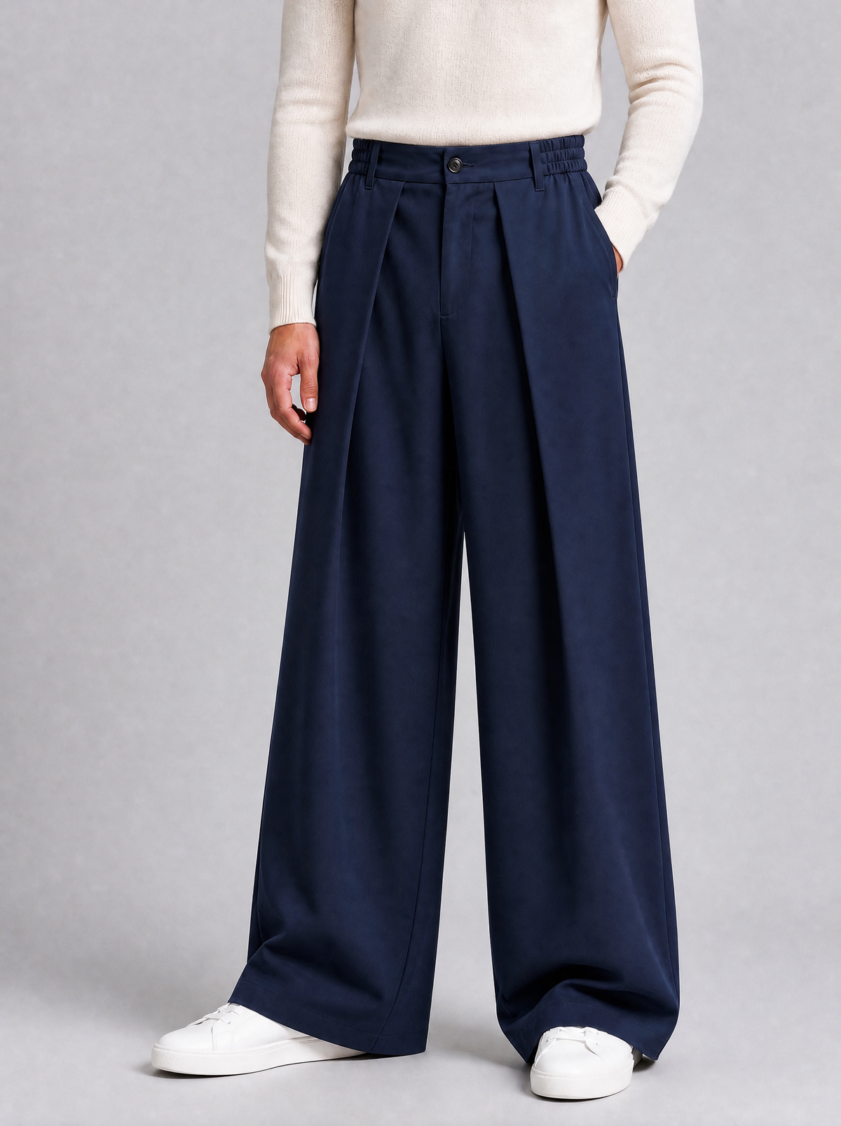 Men's Twill Blend Pleated Wide Leg Trousers