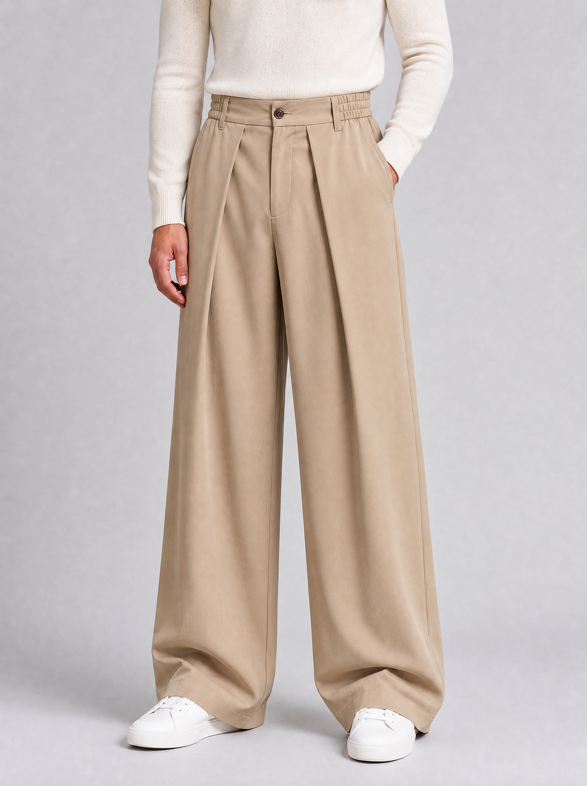 Men's Twill Blend Pleated Wide Leg Trousers