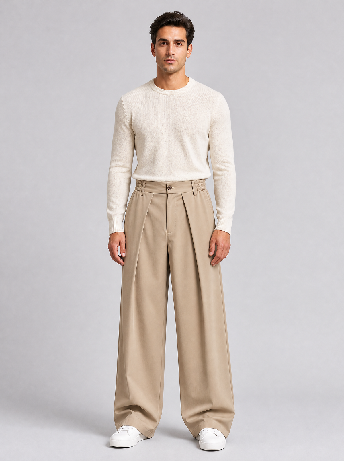 Men's Twill Blend Pleated Wide Leg Trousers