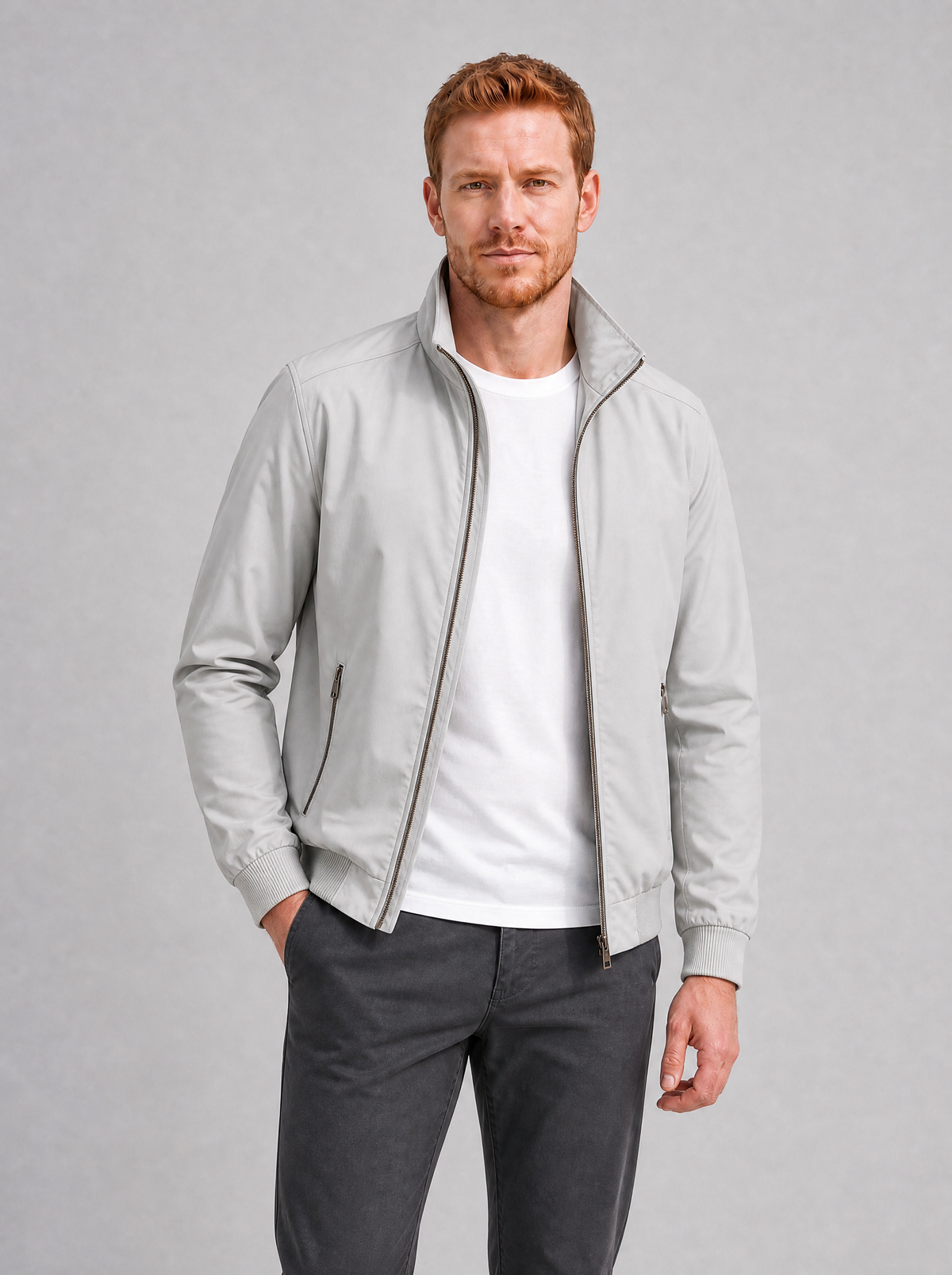 Men's Twill Blend Regular Zip Pocket Harrington Jacket - product view 5