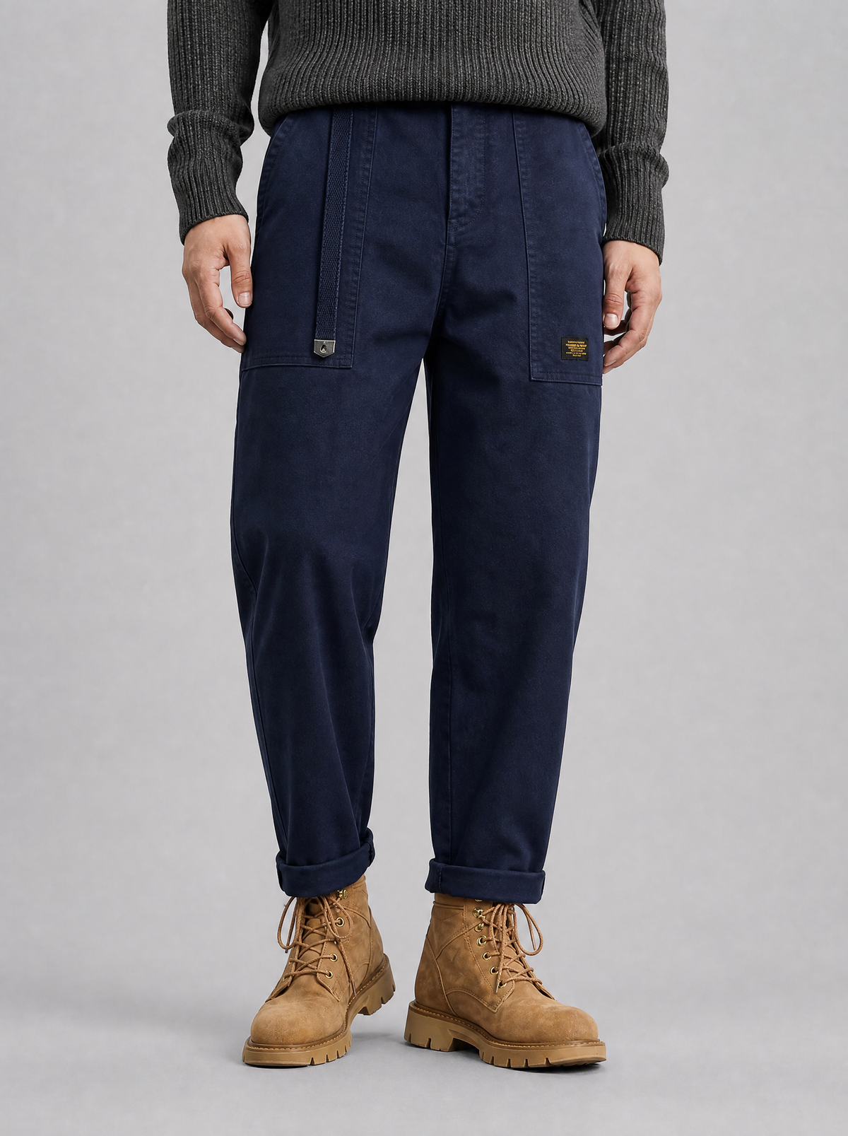 Men's Twill Blend Tapered Fatigue Trousers - Navy colour view