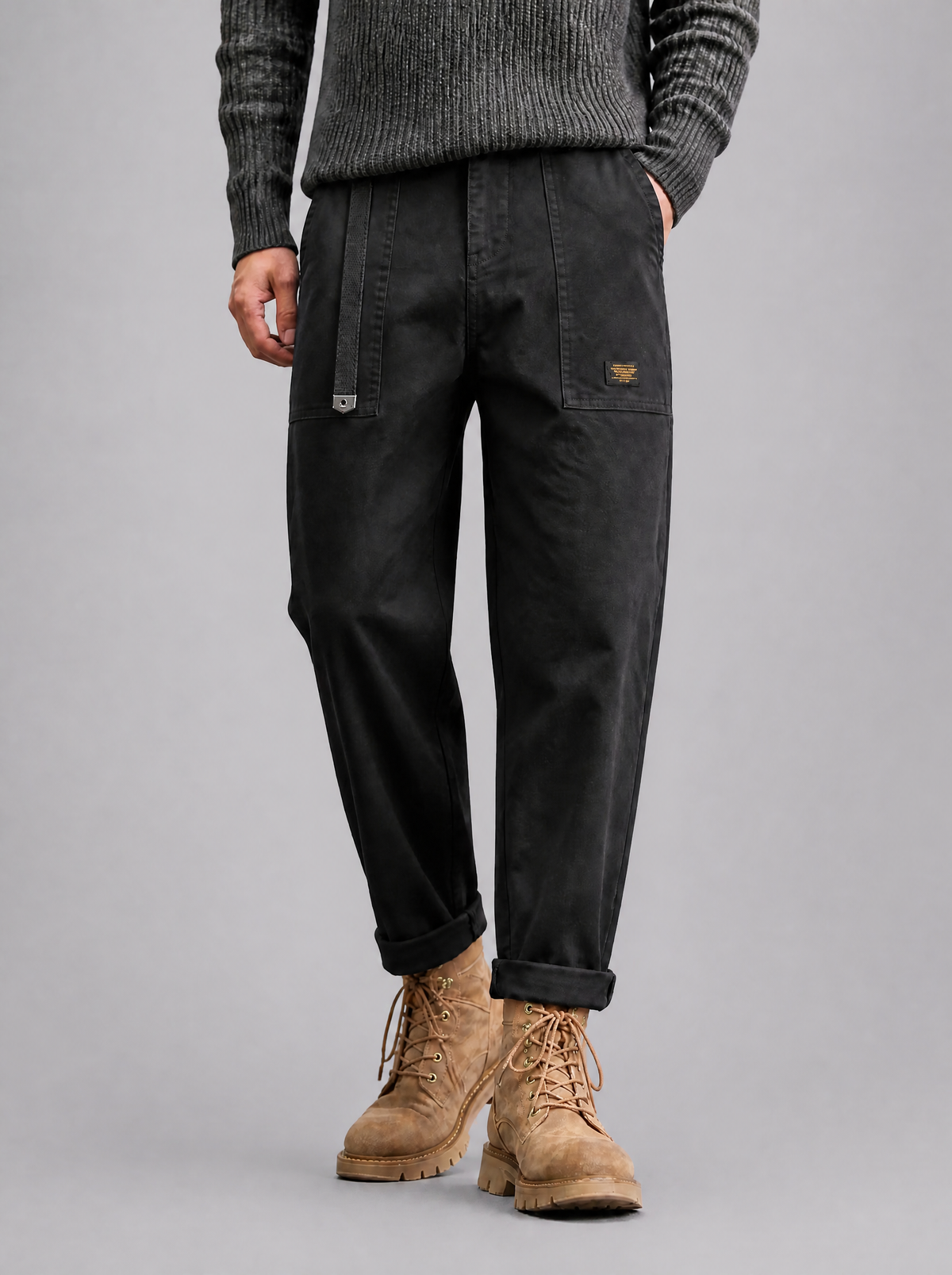 Men's Twill Blend Tapered Fatigue Trousers - Black colour view