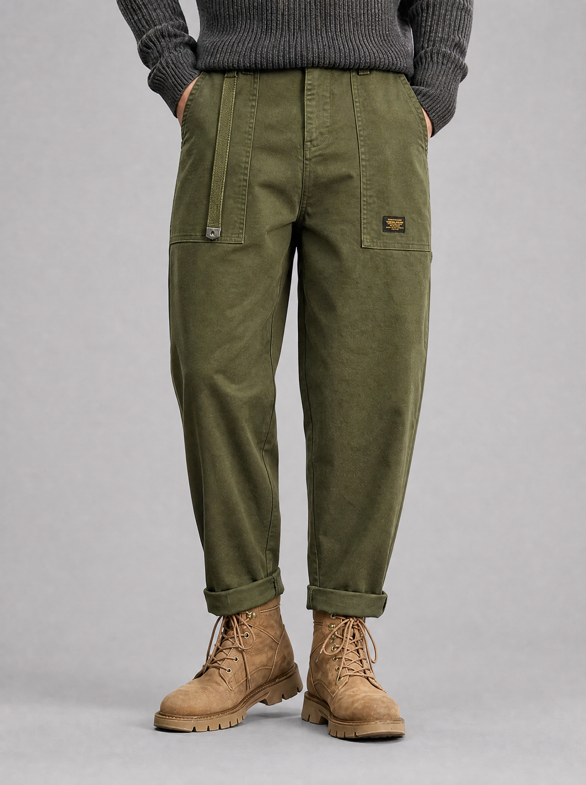 Men's Twill Blend Tapered Fatigue Trousers - Green colour view