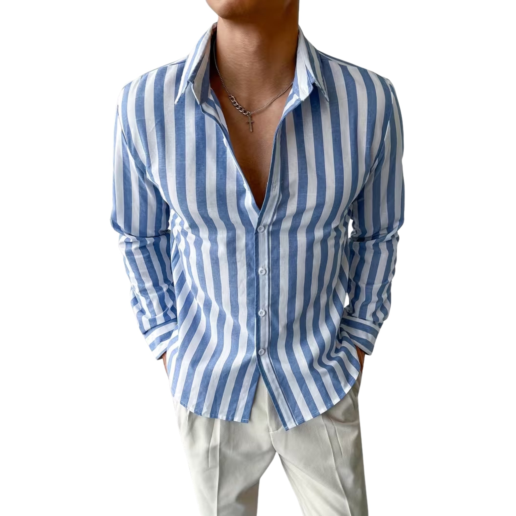 Men’s Vertical Striped Button-Down Shirt