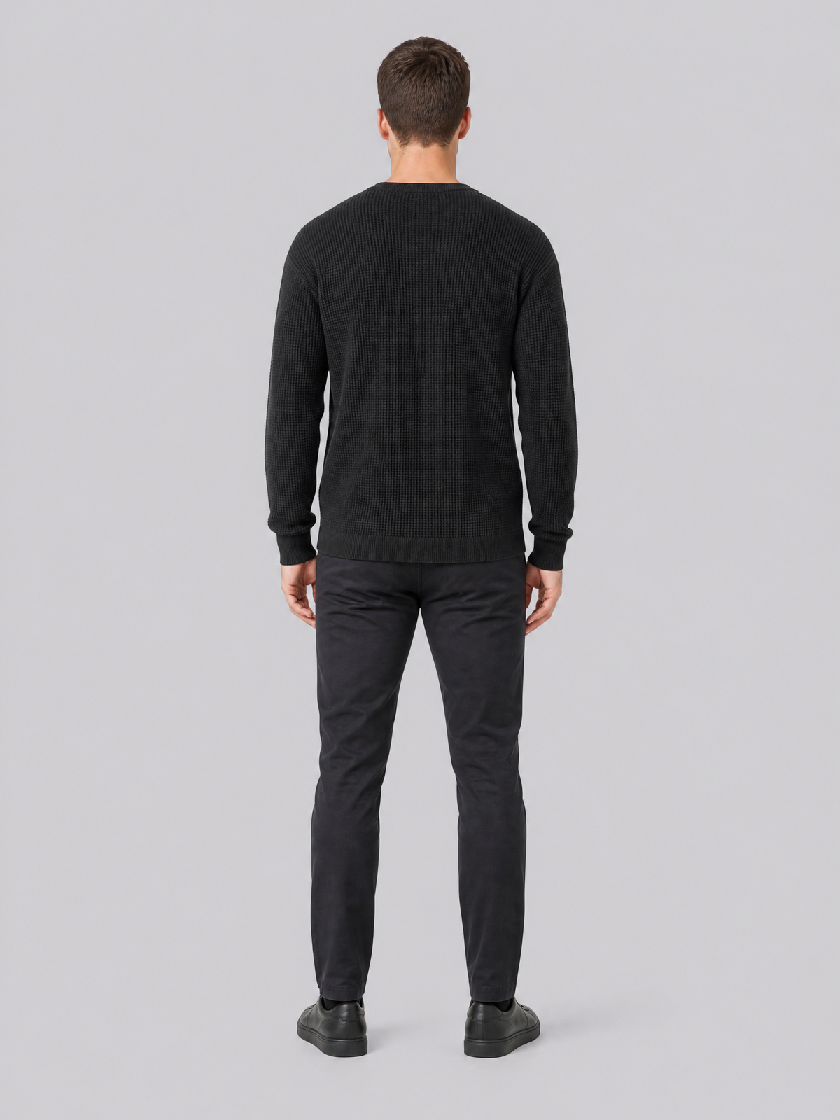 Men's Waffle Knit Cotton Regular-Fit V-Neck Jumper