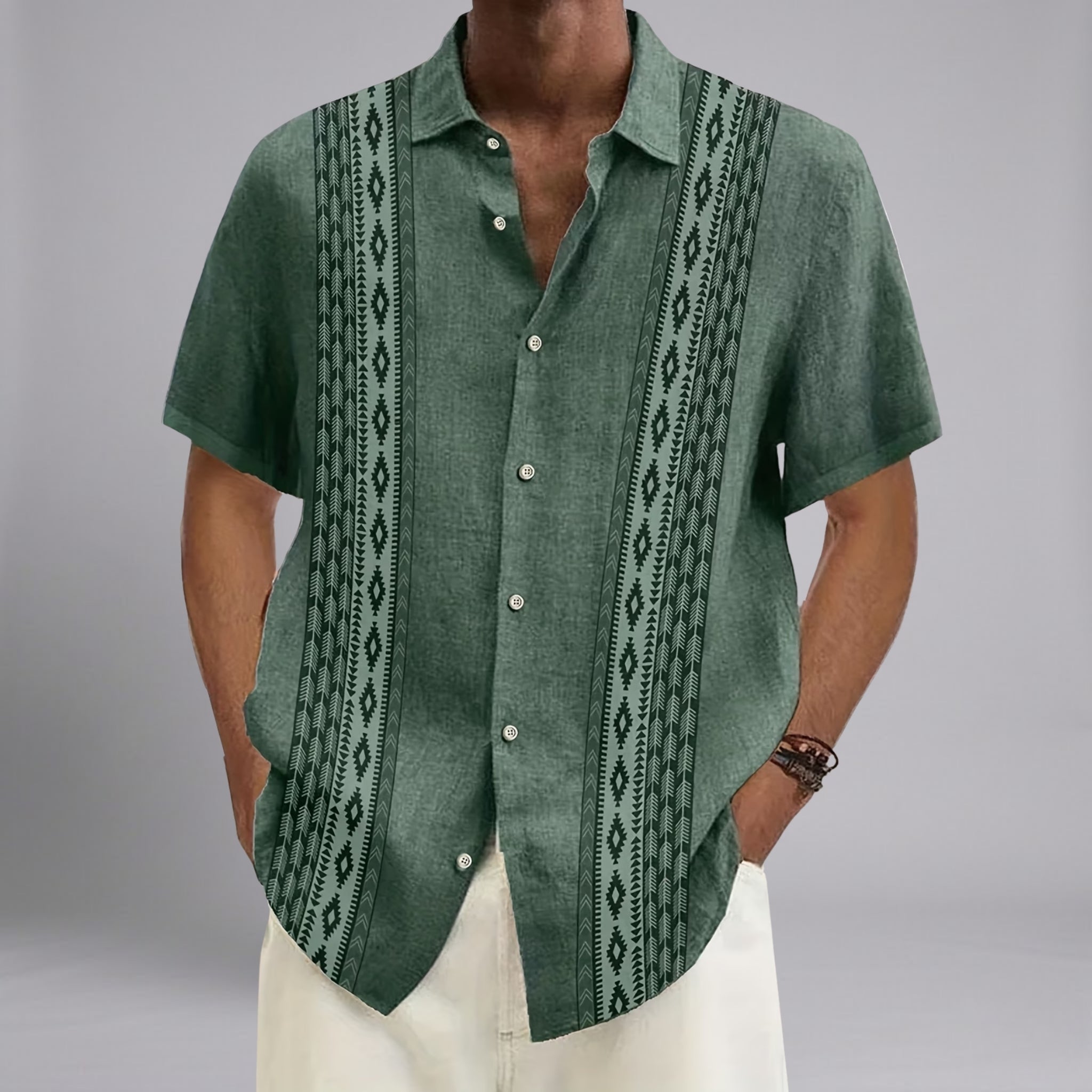 Men’s Waffle-Knit Cuban-Collar Drop-Shoulder Utility Resort Shirt