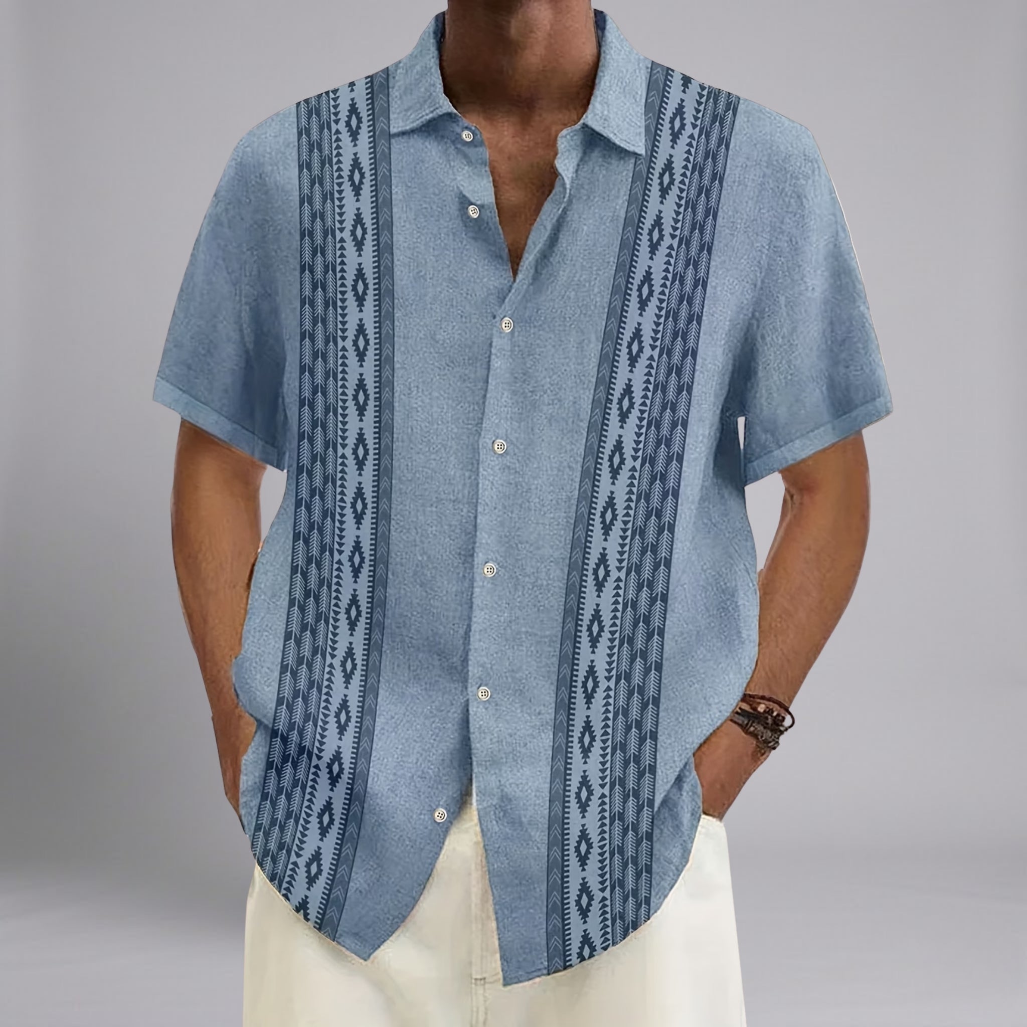 Men’s Waffle-Knit Cuban-Collar Drop-Shoulder Utility Resort Shirt