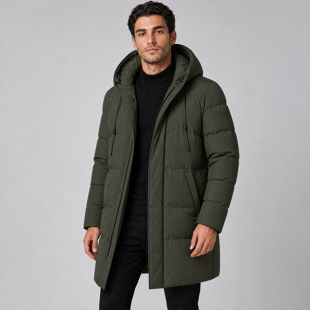 Men's Waterproof Longline Hooded Parka Winter Jacket